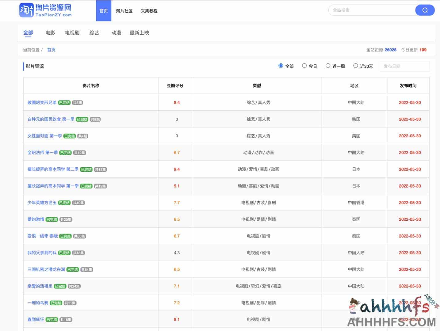 淘片资源网 一个电影资源采集网站 支持在线播放