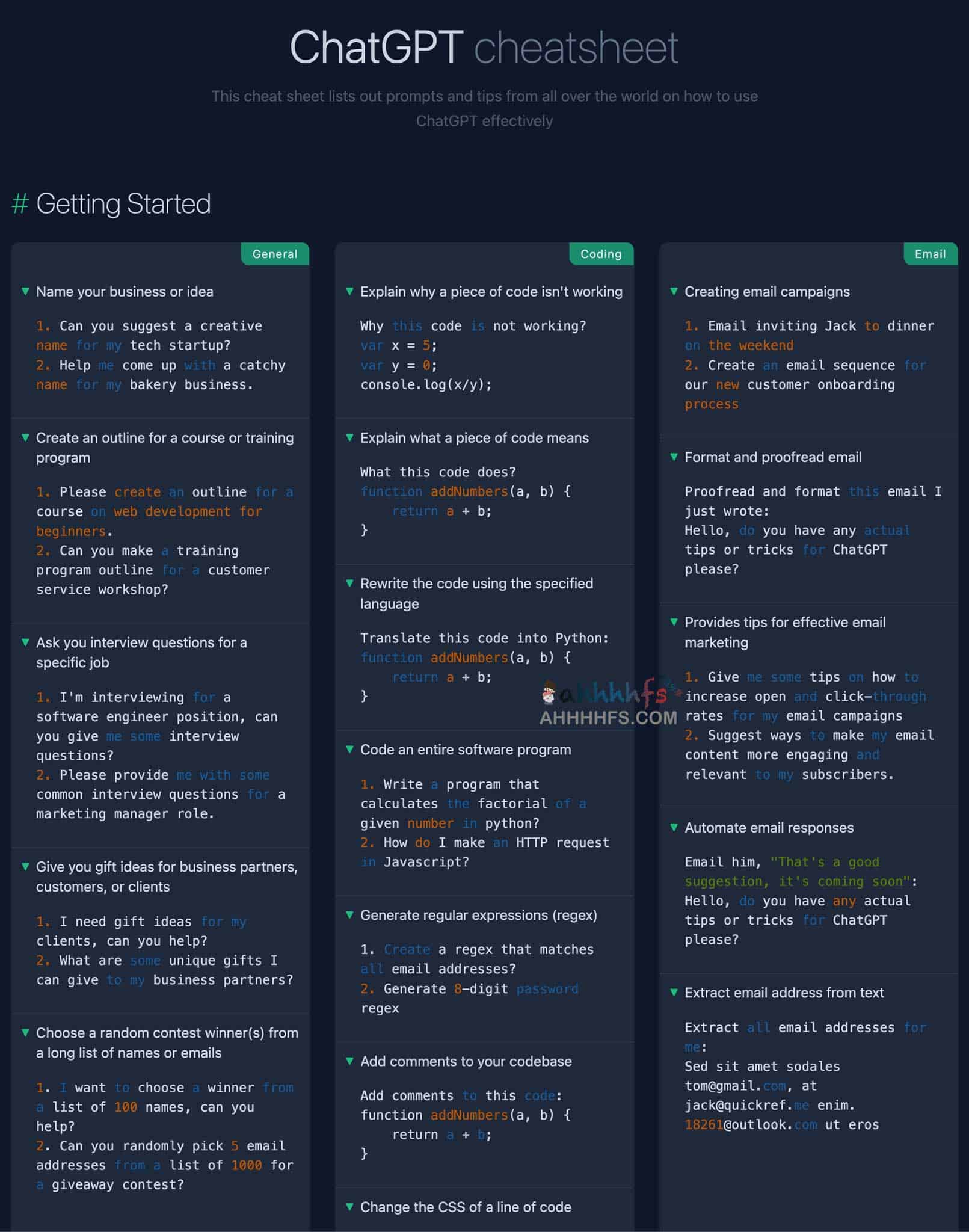 一份ChatGPT使用技巧提示-ChatGPT cheatsheet